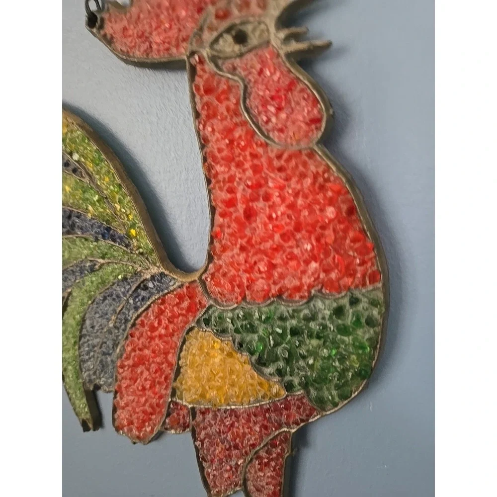 Rooster Stained Glass Window Panel Sun‎ Catcher Chiken Hanging Decor Farmhouse
